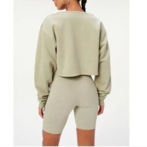 Cropped Sweatshirt and Biker Short Set - Sage